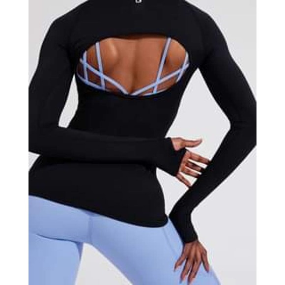 Buffbunny Synergy Long Sleeve Cutout Back Seamless Workout Top Black Size XS - Picture 2 of 13